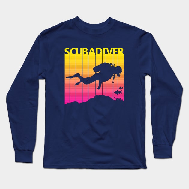 Funny Retro Scuba Diver Gift Long Sleeve T-Shirt by GWENT